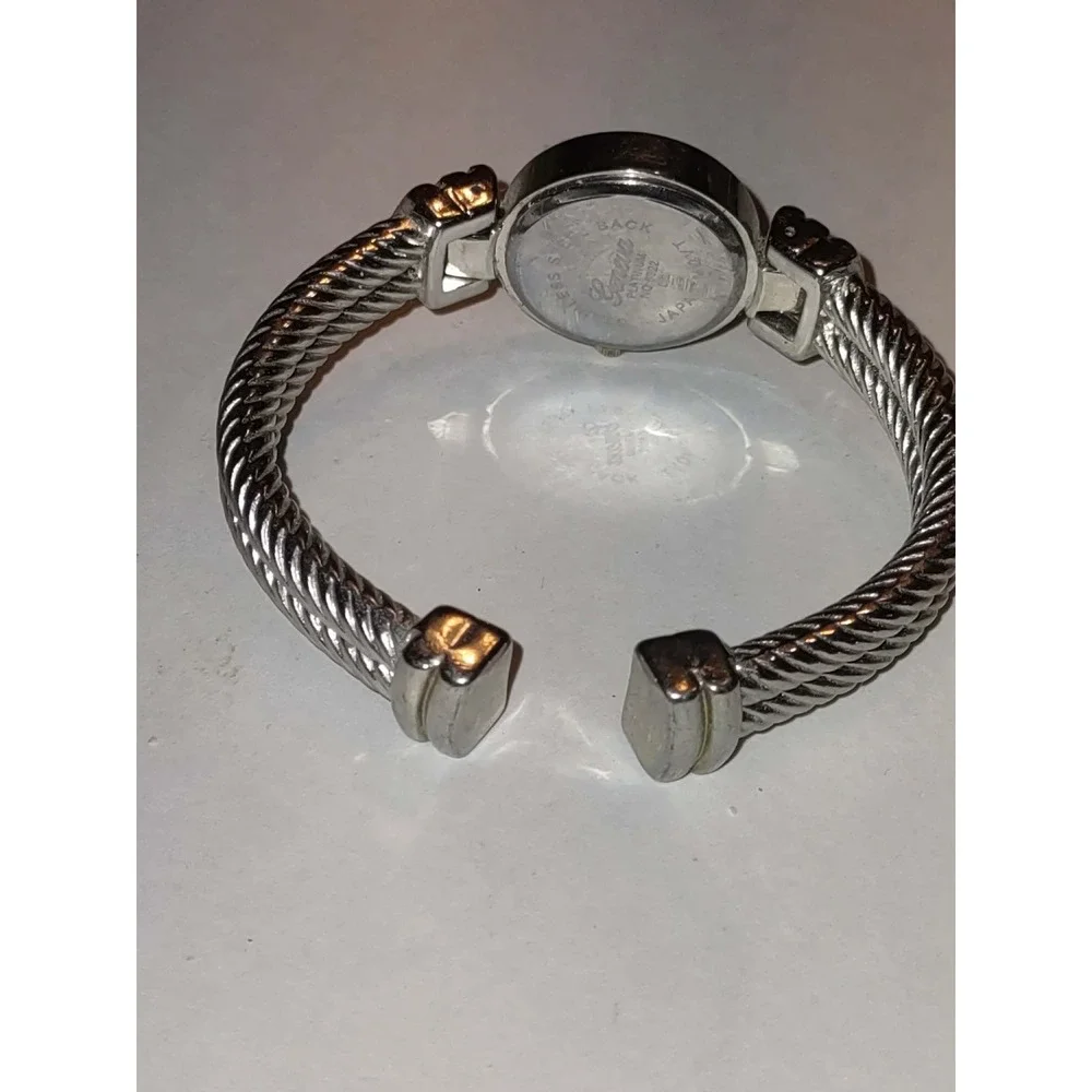 Geneva Platinum Bracelet Watch Silver 8322 Twisted Cable Cuff Rhinestone Bezel